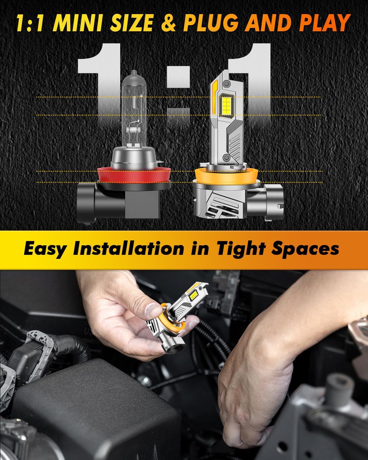 H11/H9/H8 Light Bulbs, 100,000LM 12X Super Brighter, OEM Size | 6500K Cool White H11/H9 Fog Light Bulbs and Off-Road