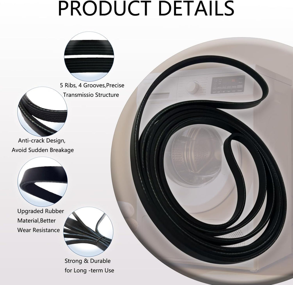 Dryer Drum Drive Belt FitsDryer Belt 92"× 5/16" Drum Drive Belt Compatible with Samsung DV210AEW/XAA DV45K6500EV/A3 DV40J3000EW/A2 DV218AEB/ XAA DV220AEW/XAA DV419AEW/XAA DV330AGW/XAA Series