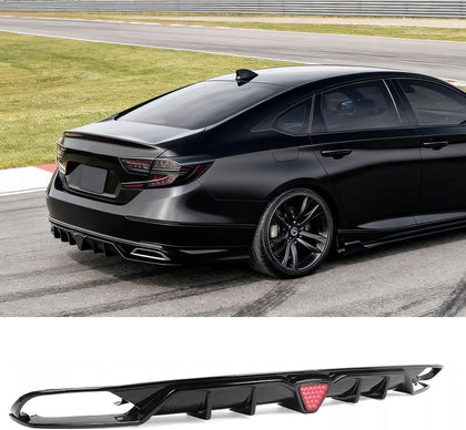 Rear Bumper Diffuser for Accord LX/EX/Sport/Touring W/LED 2018-2022 Gloss Black Lip Splitter, Direct Replacement