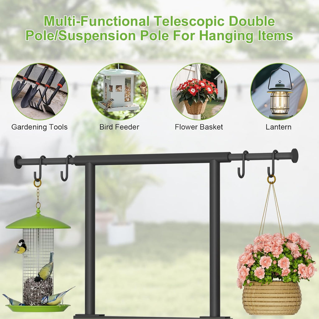 Garden Hose Holder with Telescopic Pole, Upgraded Heavy Duty Hose Stand Holds 150ft with 4 Spikes, Freestanding Metal