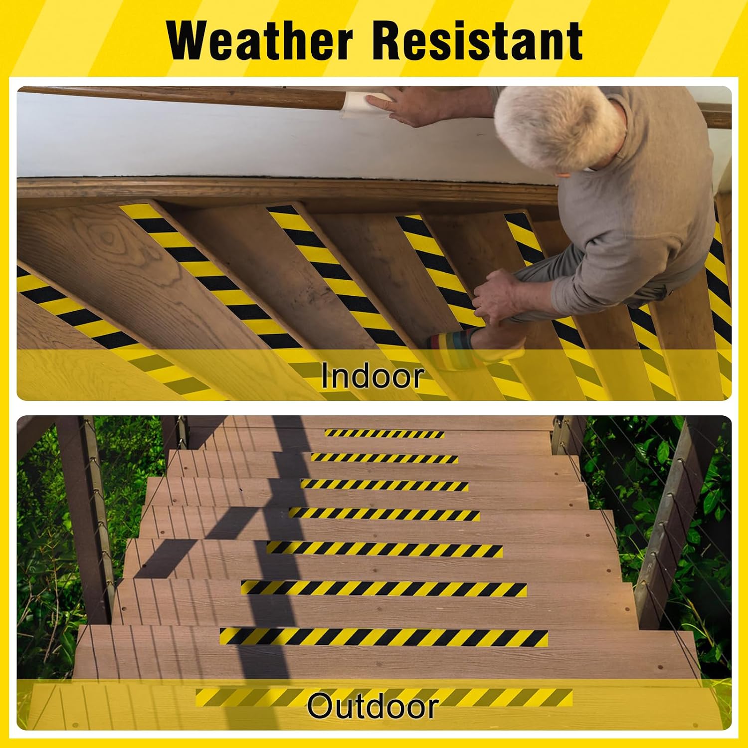 Anti Slip Tape 6in x 33ft Grip Tape for Stairs & Ramps, Black/Yellow | Heavy Duty Waterproof 60-Grit Non Skid Tread