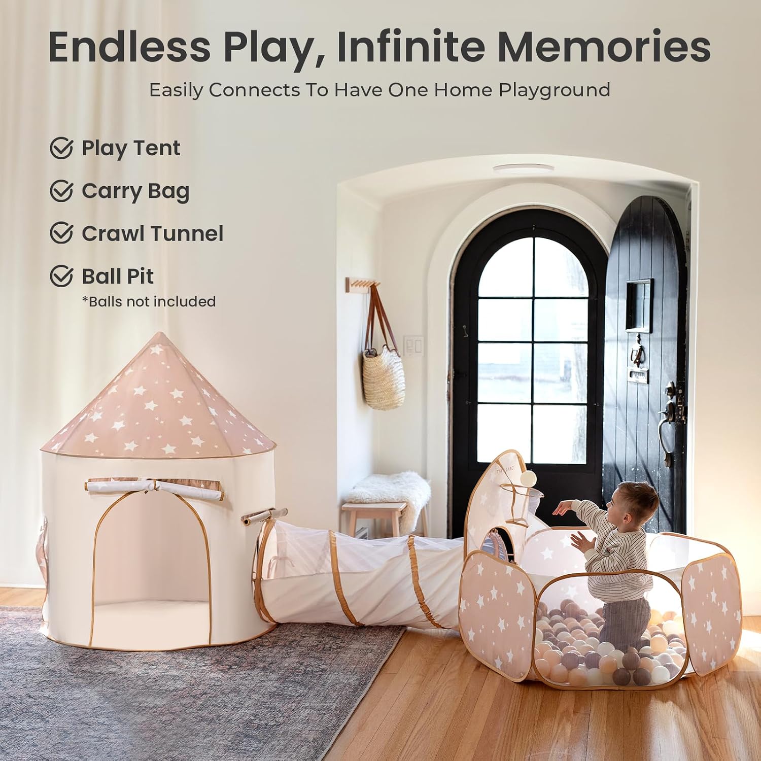Kids Play Tent with Tunnel, Pop-Up Tent & Ball Pit for Toddlers | Foldable Indoor Play Set With Carry Bag, Breathable