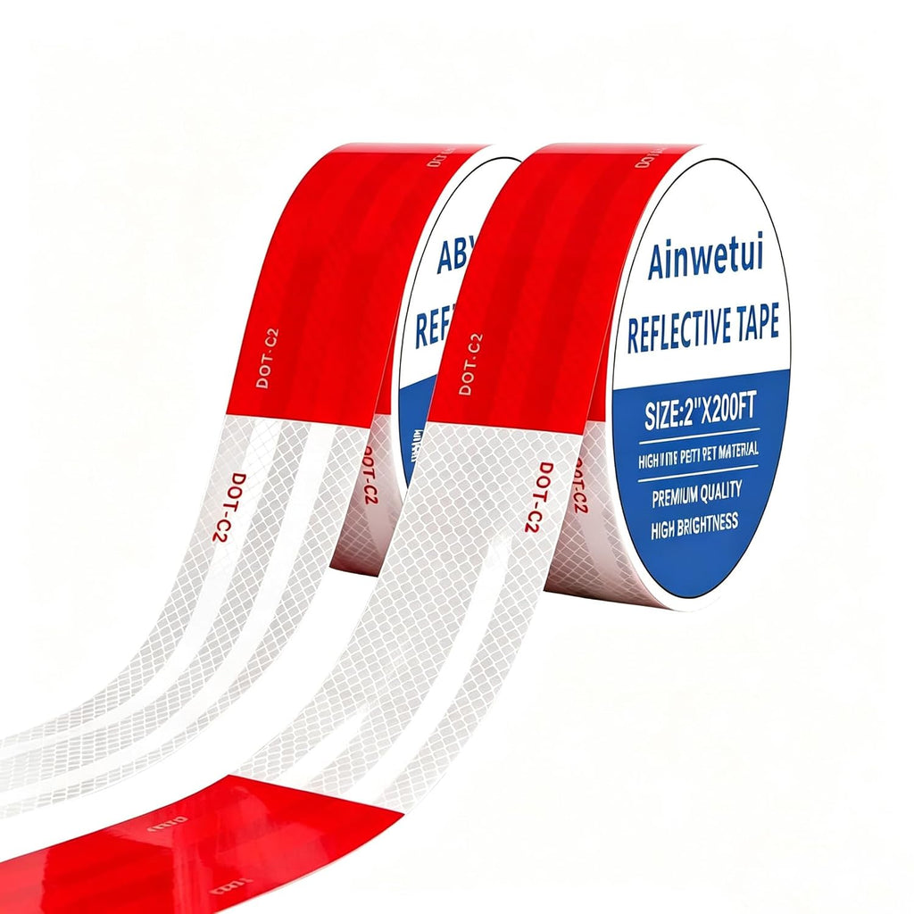 DOT‑C2 Reflective Safety Tape 2" x 200' Red/White;High‑Visibility, Waterproof, Strong Adhesive