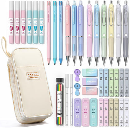 42PCS Mechanical Pencil Set with 696 Lead Refills (Cream) | 0.5mm - 2.0mm Mechanical Pencils, Aesthetic School