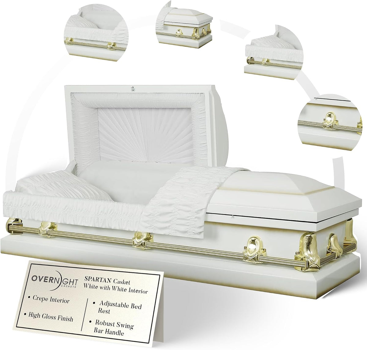 Spartan Collection Funeral Casket White w/White Interior