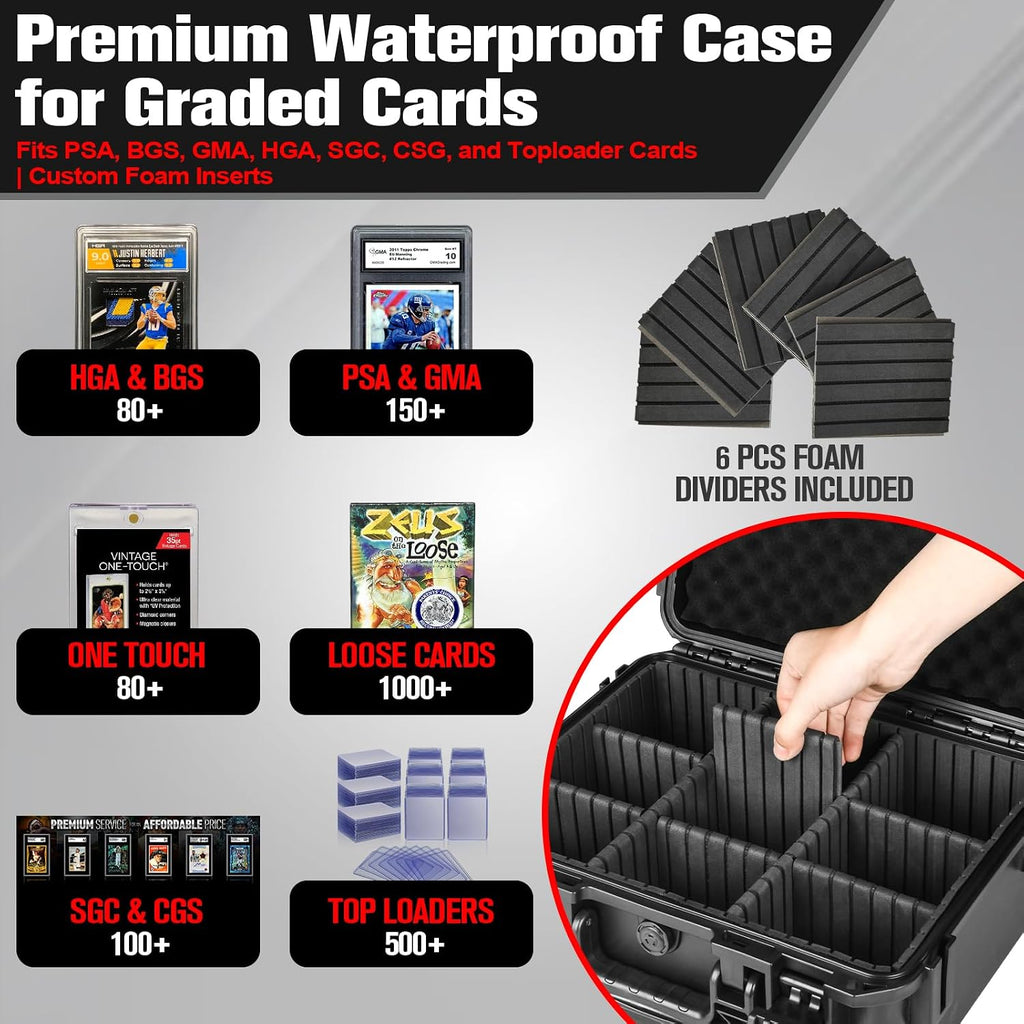 Graded Card Case Storage Box: Fits Toploader Trading Sport Maggnetic Cards | Waterproof with Adjustable 6 Foam