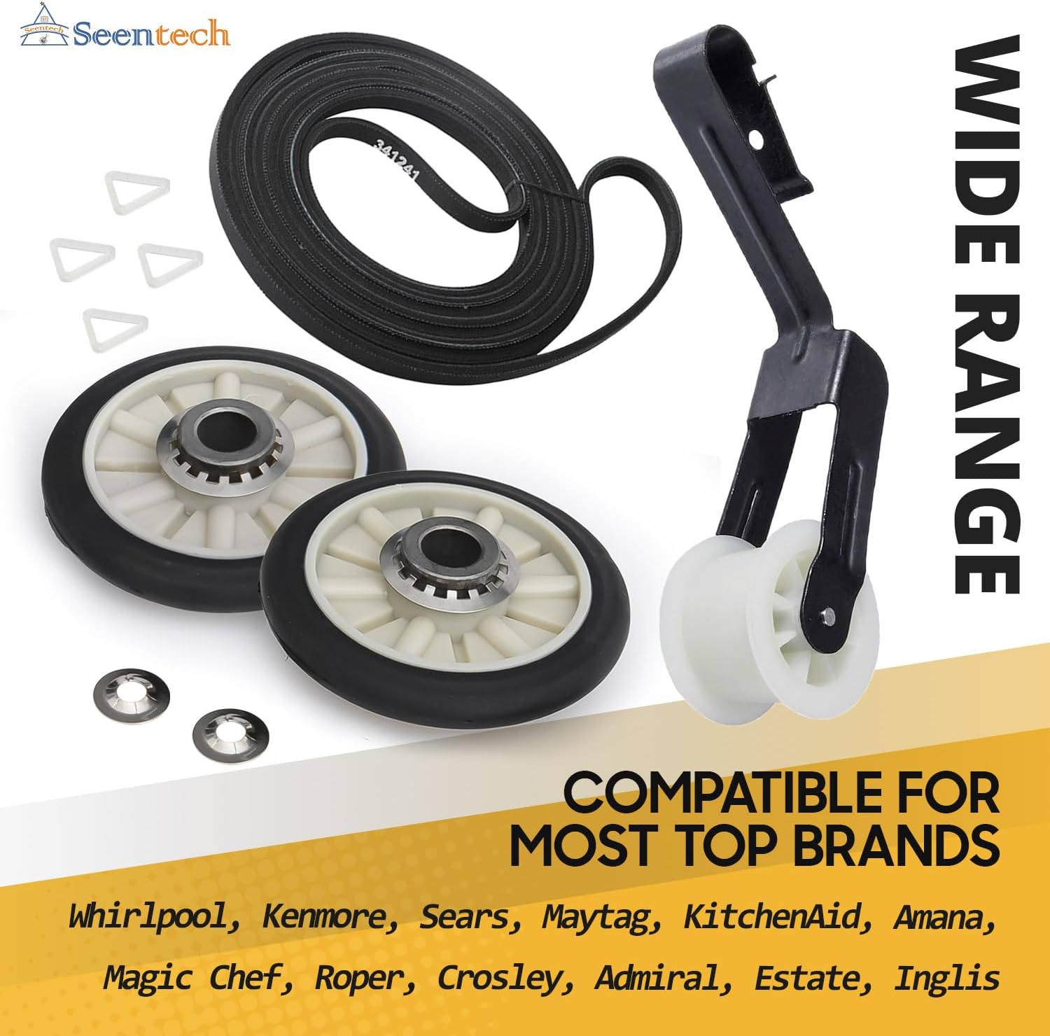 4392065 Dryer Repair Kit with 349241T Drum Support Roller, 691366 Idler Pulley, 341241 Belt for Whirlpool Kenmore