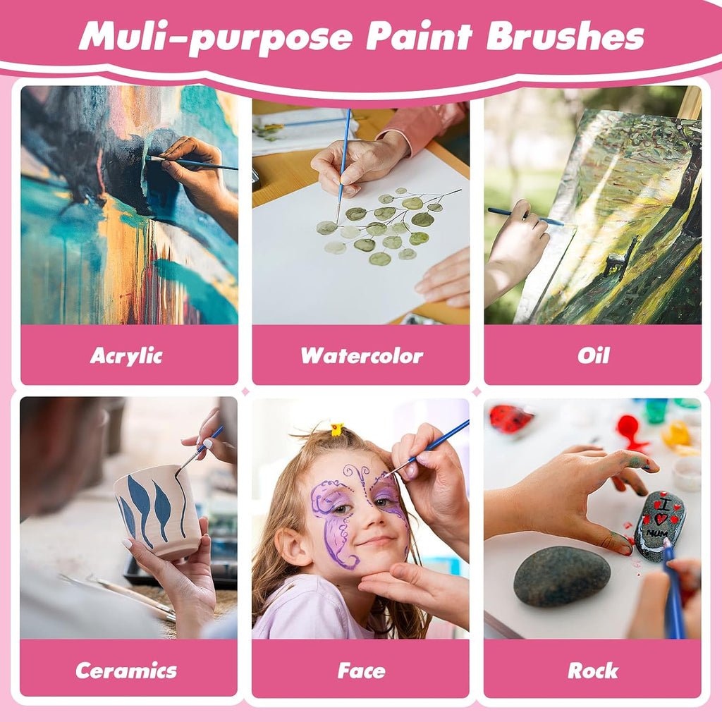 Small Paint Brushes Bulk, 110 Pcs Flat Tip Round Acrylic Paint Brushes for Kids Classroom Acrylic Watercolor Canvas