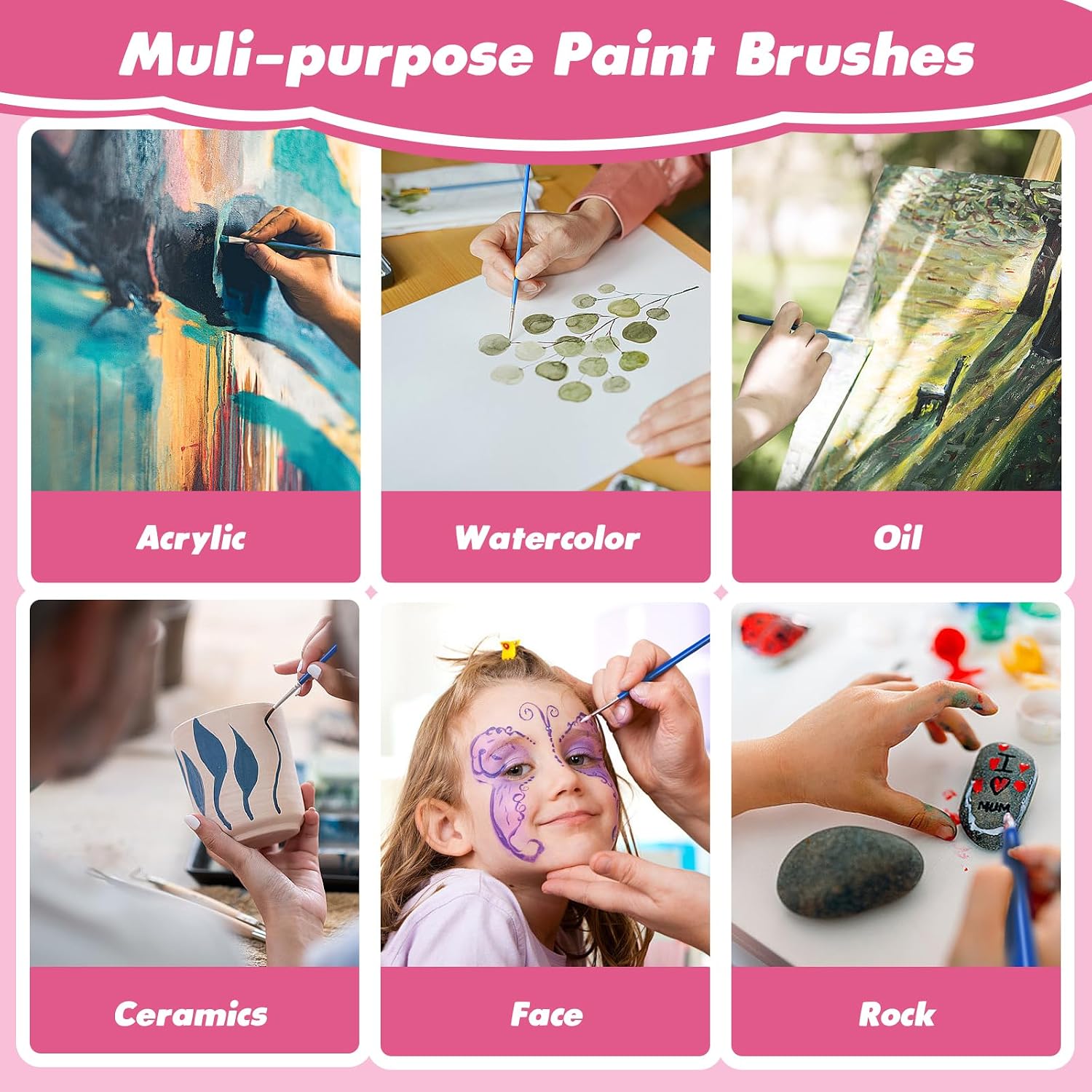 Small Paint Brushes Bulk, 110 Pcs Flat Tip Round Acrylic Paint Brushes for Kids Classroom Acrylic Watercolor Canvas