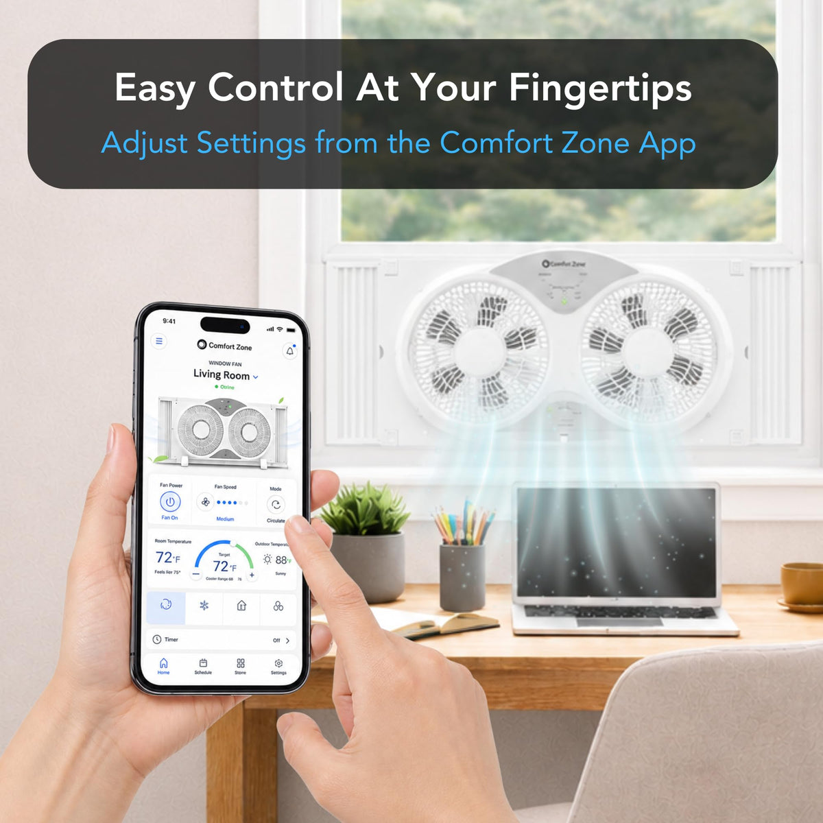 9" Smart Reversible Twin Window Fan with WiFi & Remote