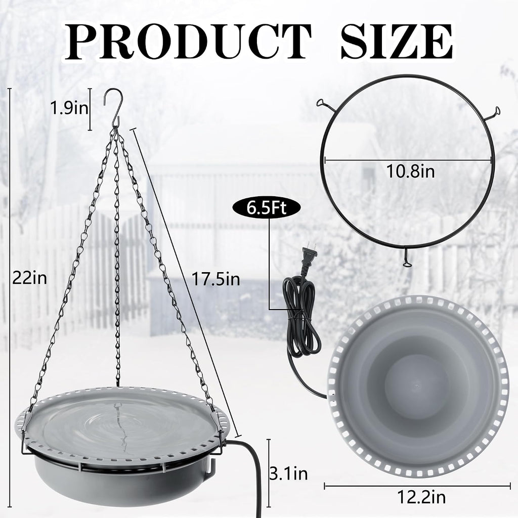 1 Set 100W Thermostatical Hanging Heated Birdbath for Winter Outdoor