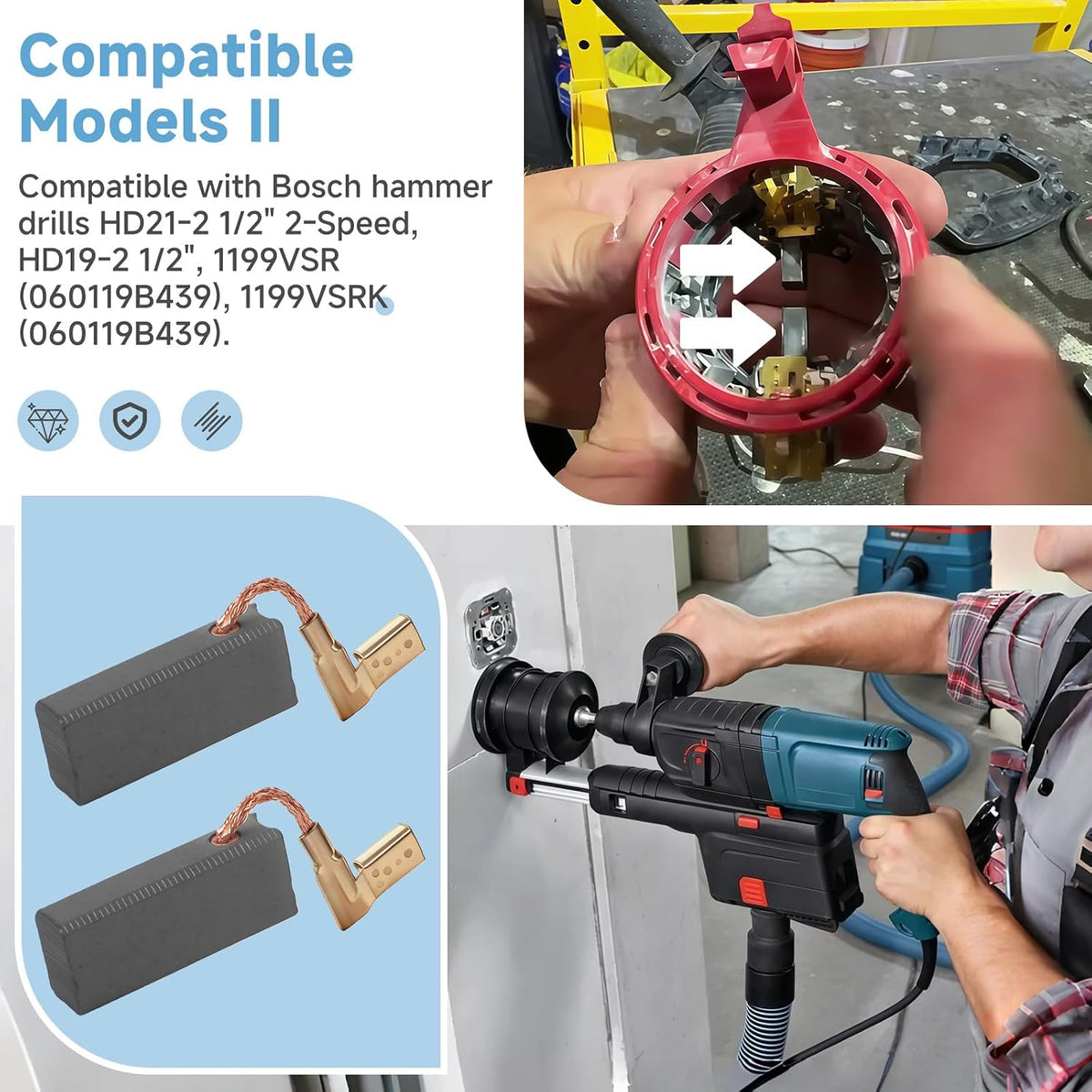 4-Pack Carbon Brushes Compatible with Bosch Power Tools