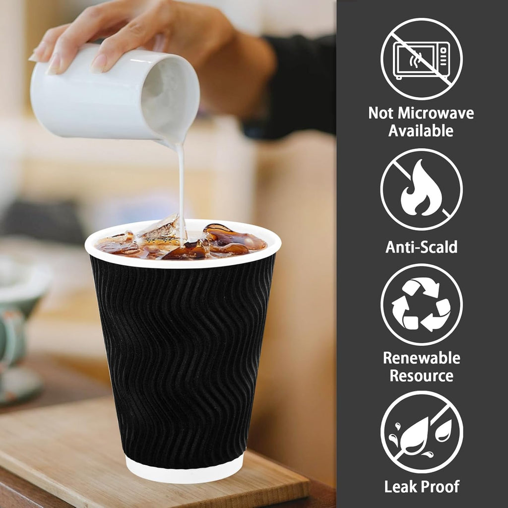 100 Pack Coffee Cups 12 oz, Disposable Paper Coffee Cups No Lids