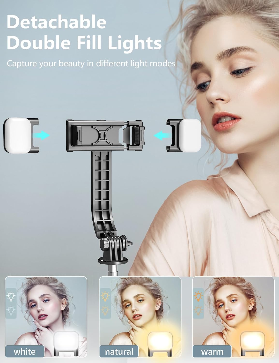 Selfie Stick Tripod with Light, 45'' Phone Tripod with Wireless Remote | Portable Travel Phone Tripod, Compatible