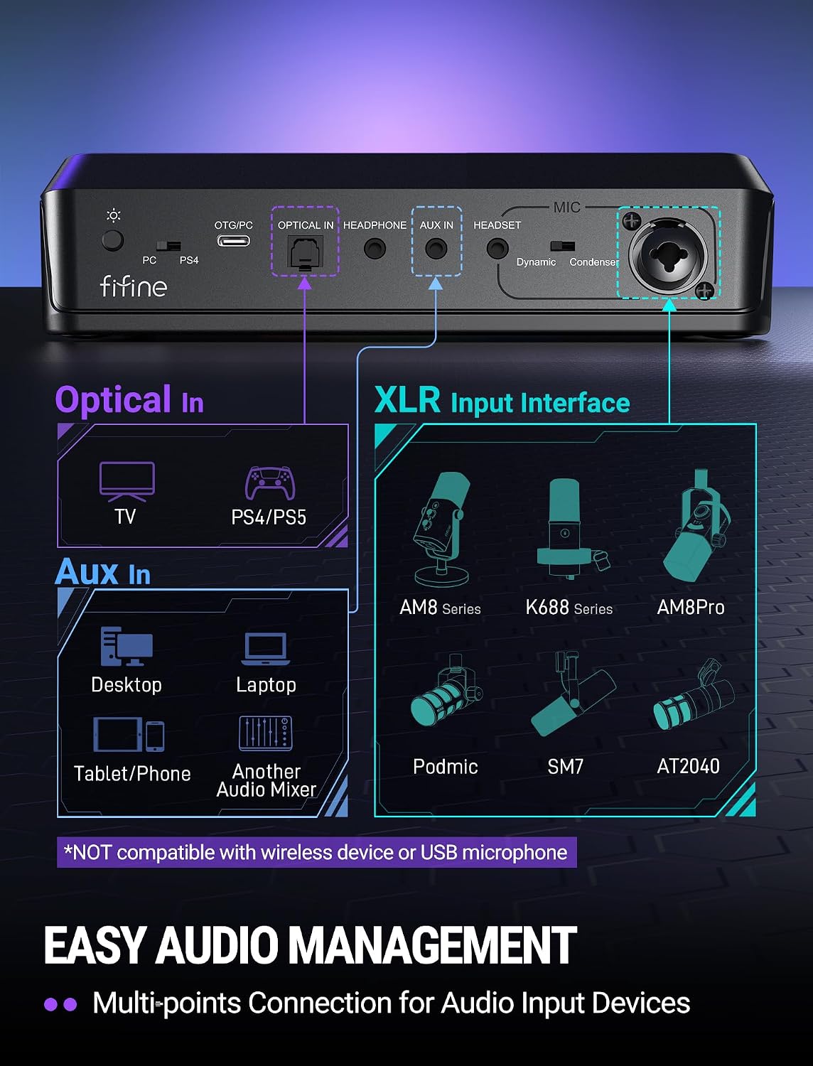 SC8 Gaming Audio Mixer for Live Streaming with 7.1ch Surround sound