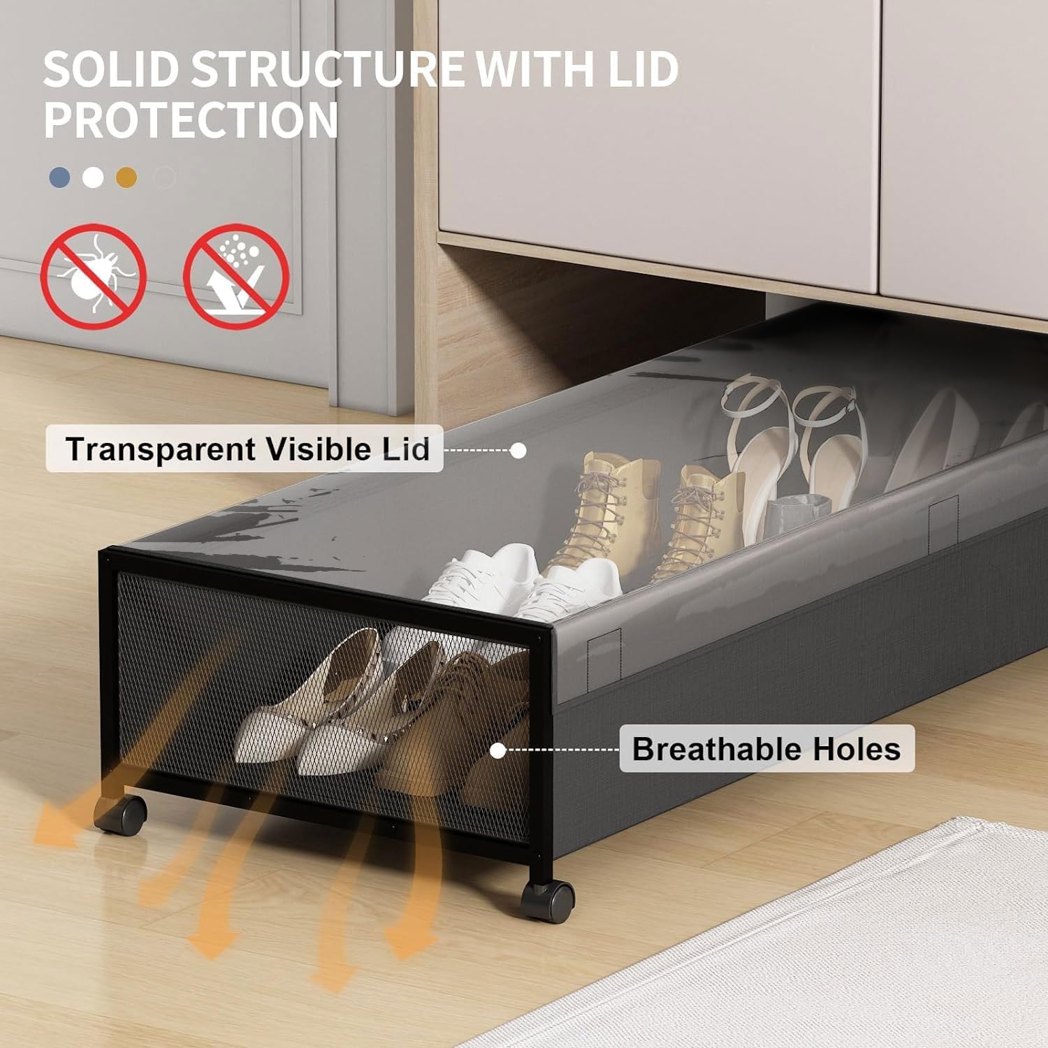 Under Bed Storage Containers with Wheels Large Underbed Shoes Blankets Clothes Toy Storage Drawers for College Dorms