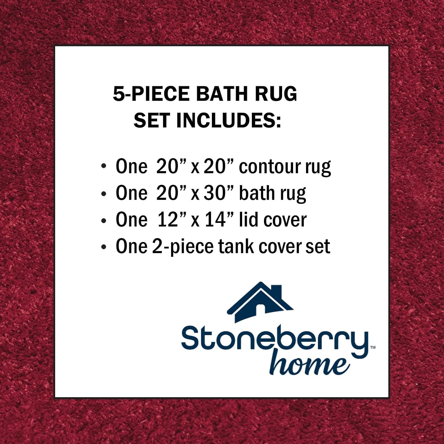 Stoneberry Home Plush 5-Piece Bath Rug Set, Soft, Non-Slip Bathroom Rugs, Absorbent and Quick-Drying Bath Mat, Lid