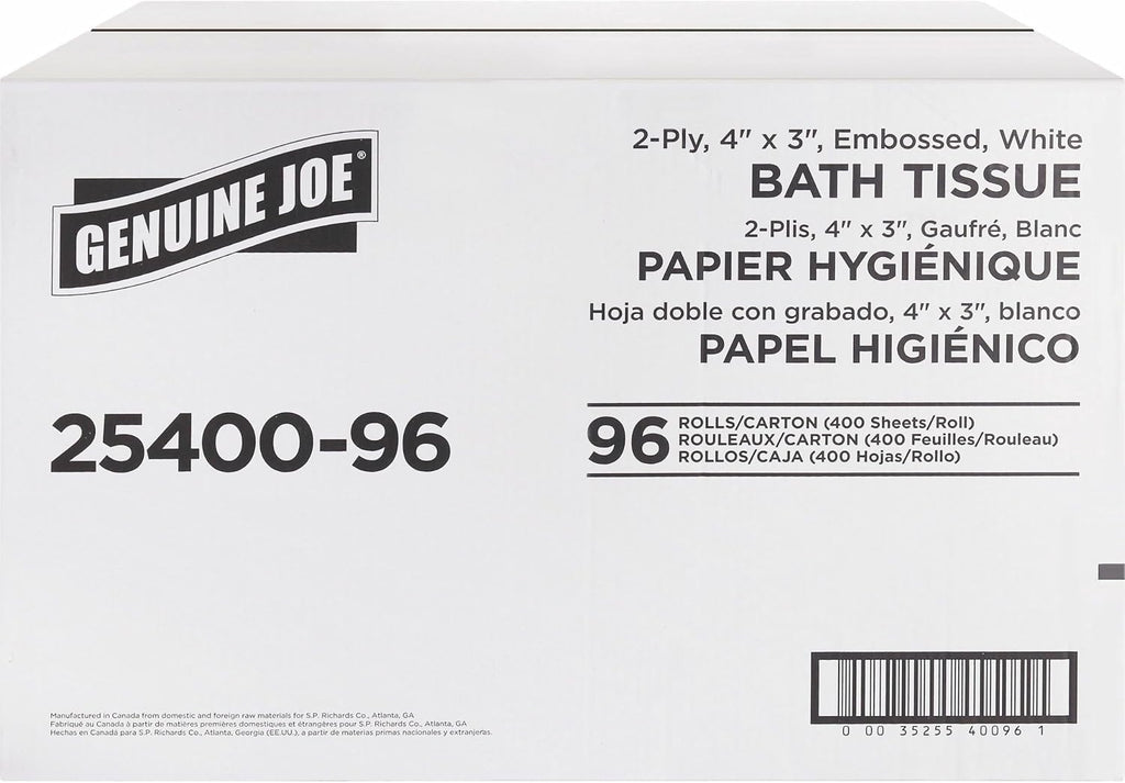Standard Bath Tissue, 3" x 4", 2-Ply, 400 Sheets/Roll, 96 Count