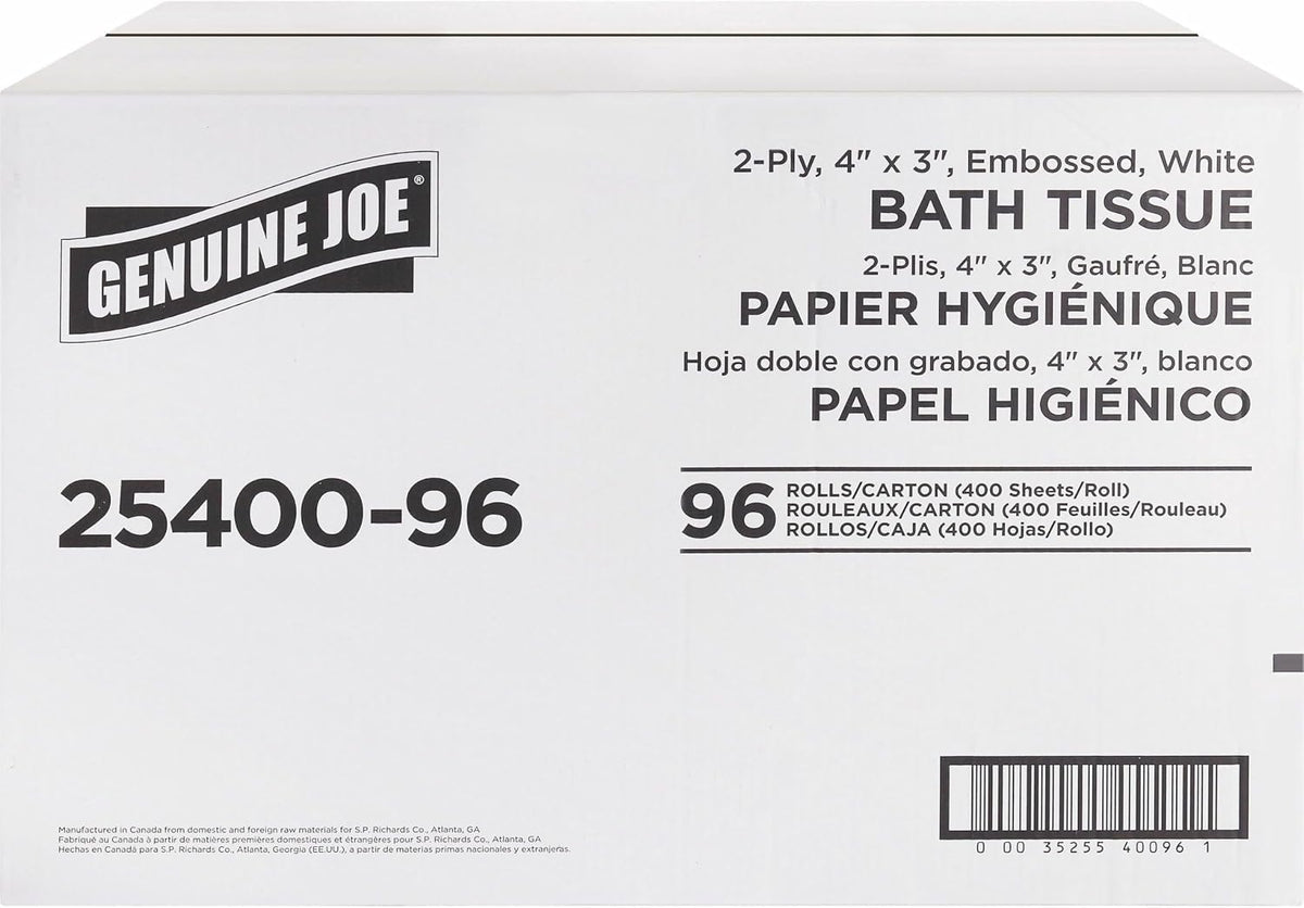 Standard Bath Tissue, 3" x 4", 2-Ply, 400 Sheets/Roll, 96 Count