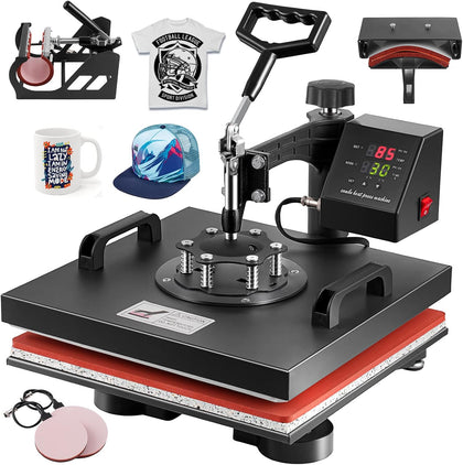 5 in 1 Heat Press Machine, Heat Press 15x15 inch, T Shirt Pressing Machine Slide Out Design, Multifunction Heat Press