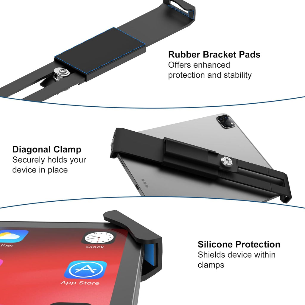 Anti-Theft Aluminum Tablet Kiosk Stand, iPad POS Locking Holder | Mount for 7.9-11" Tablets, 360° Swivel Bracket &