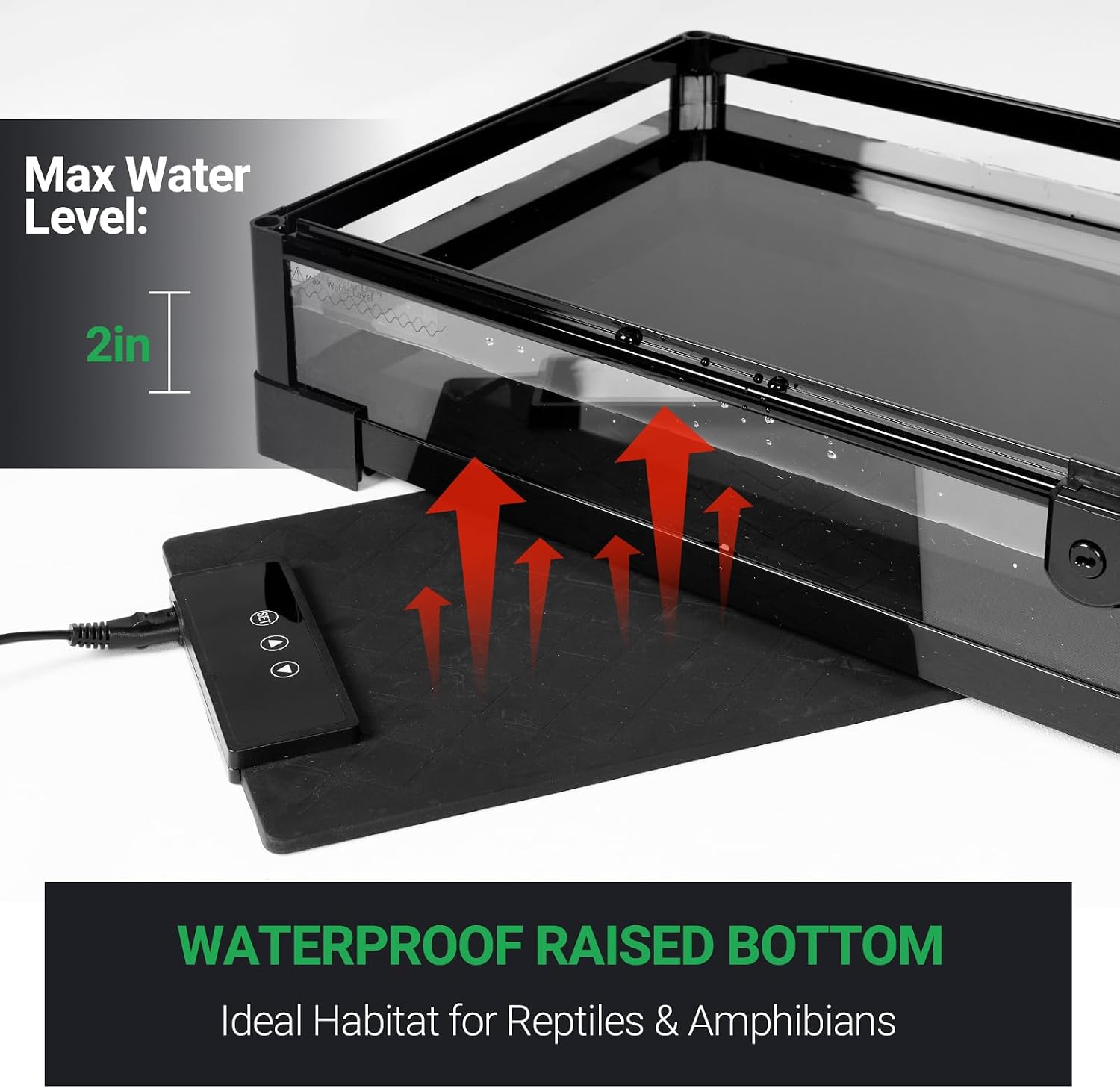 Tempered Glass Reptile Tank, 30x12x12 Inch Front Opening Terrarium with Top Screen Ventilation & Water-Holding