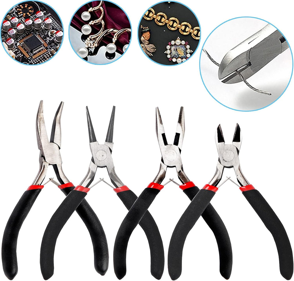 4Pcs Jewelry Pliers Set Jewelry Making Pliers Tools Kit Include Jewelry Making Needle Nose Chain Nose Round Bent