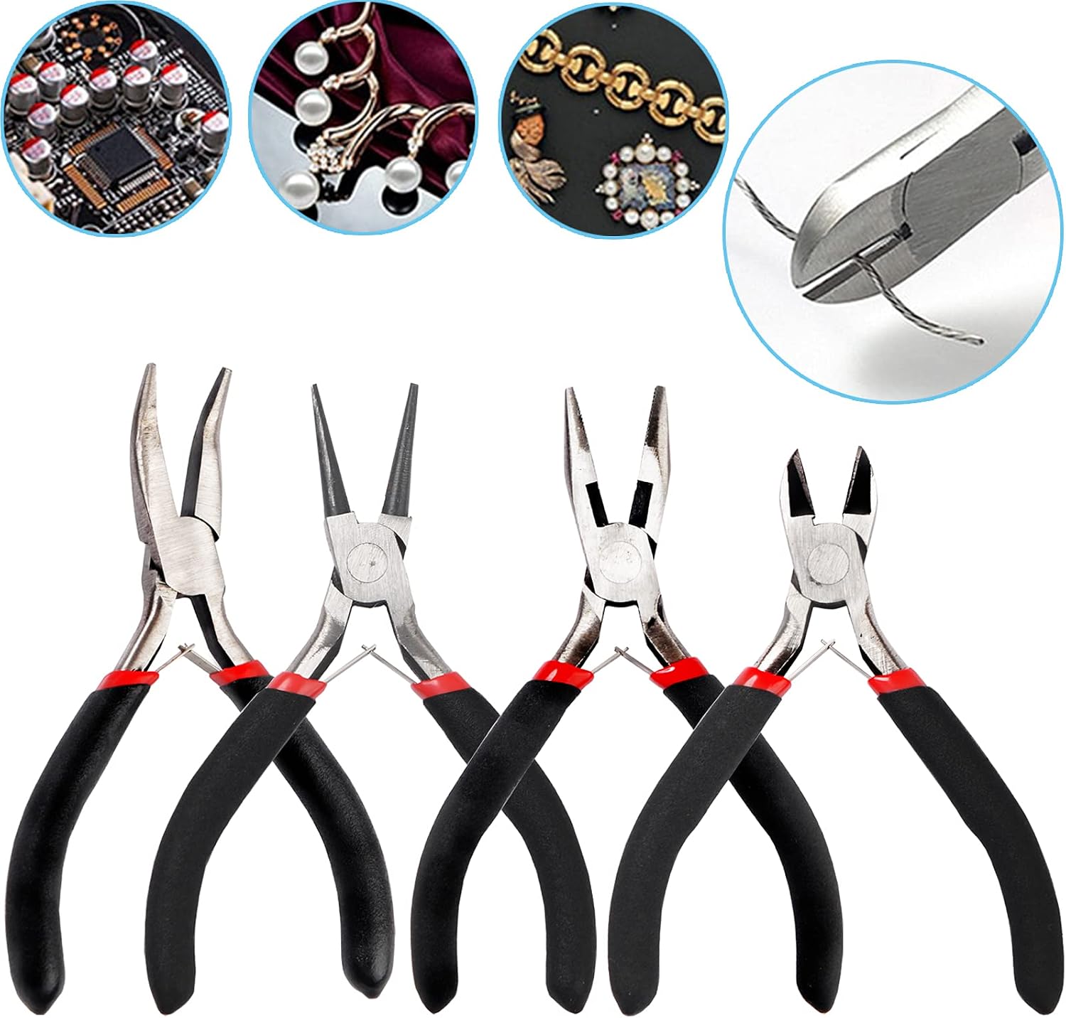 4Pcs Jewelry Pliers Set Jewelry Making Pliers Tools Kit Include Jewelry Making Needle Nose Chain Nose Round Bent