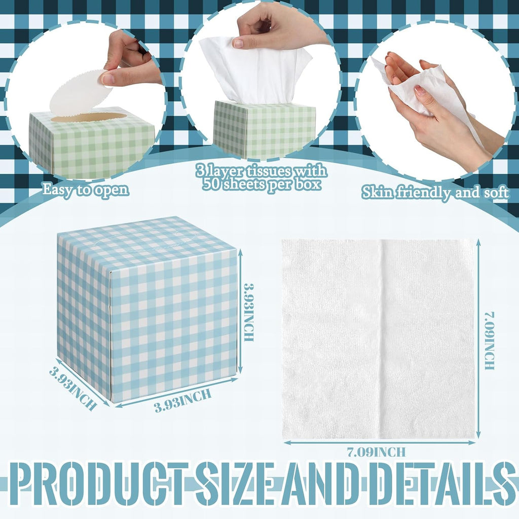12 Pack Summer Colorful Plaid Facial Tissues Cube Face Boxes 600 Sheets 3 Ply Small Square Tissues Bulk for Car