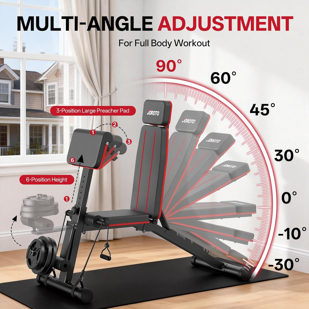 Adjustable Weight Bench for Home Gym, 1000 LBS Capacity, Foldable Incline Decline Flat Workout Bench with Leg