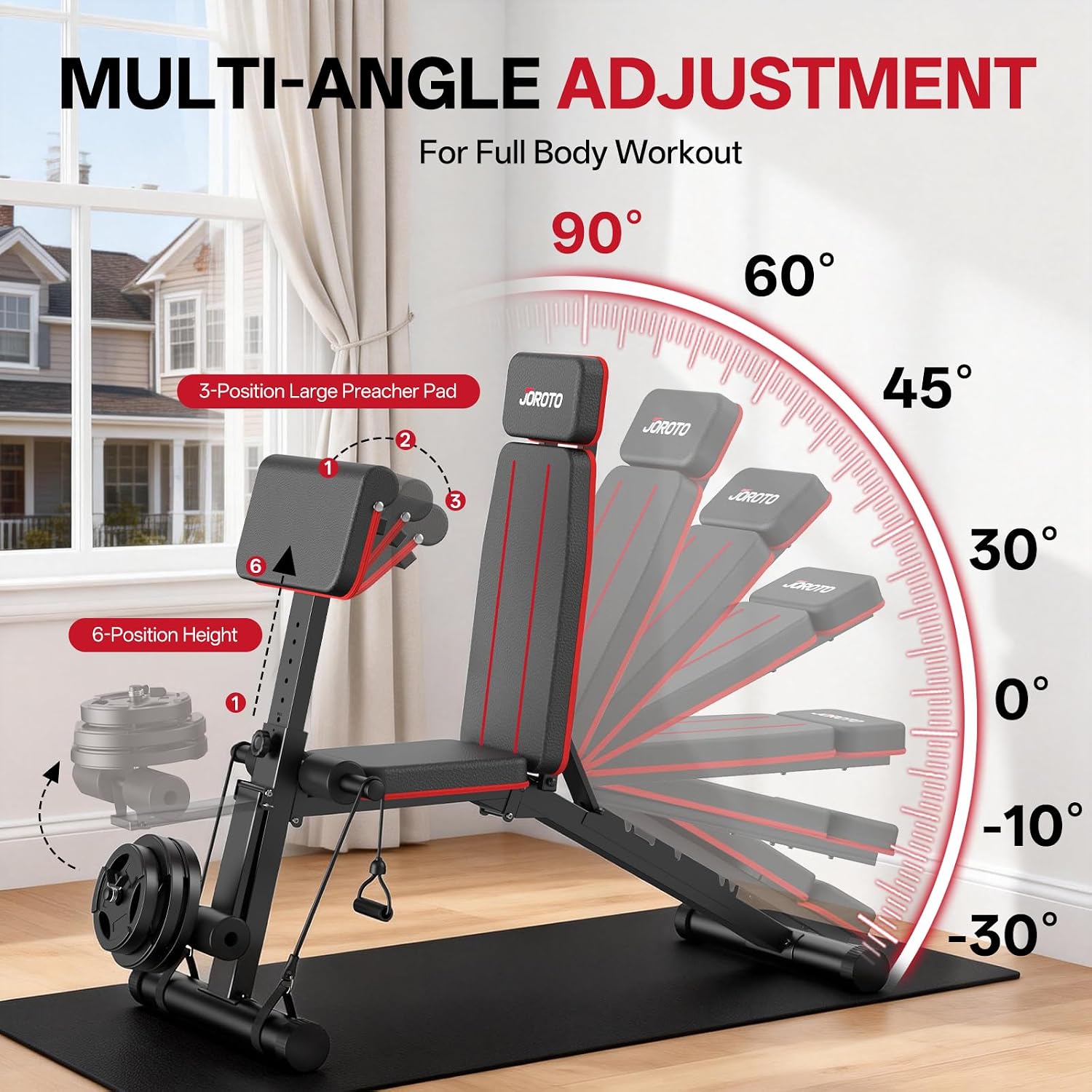 Adjustable Weight Bench for Home Gym, 1000 LBS Capacity, Foldable Incline Decline Flat Workout Bench with Leg