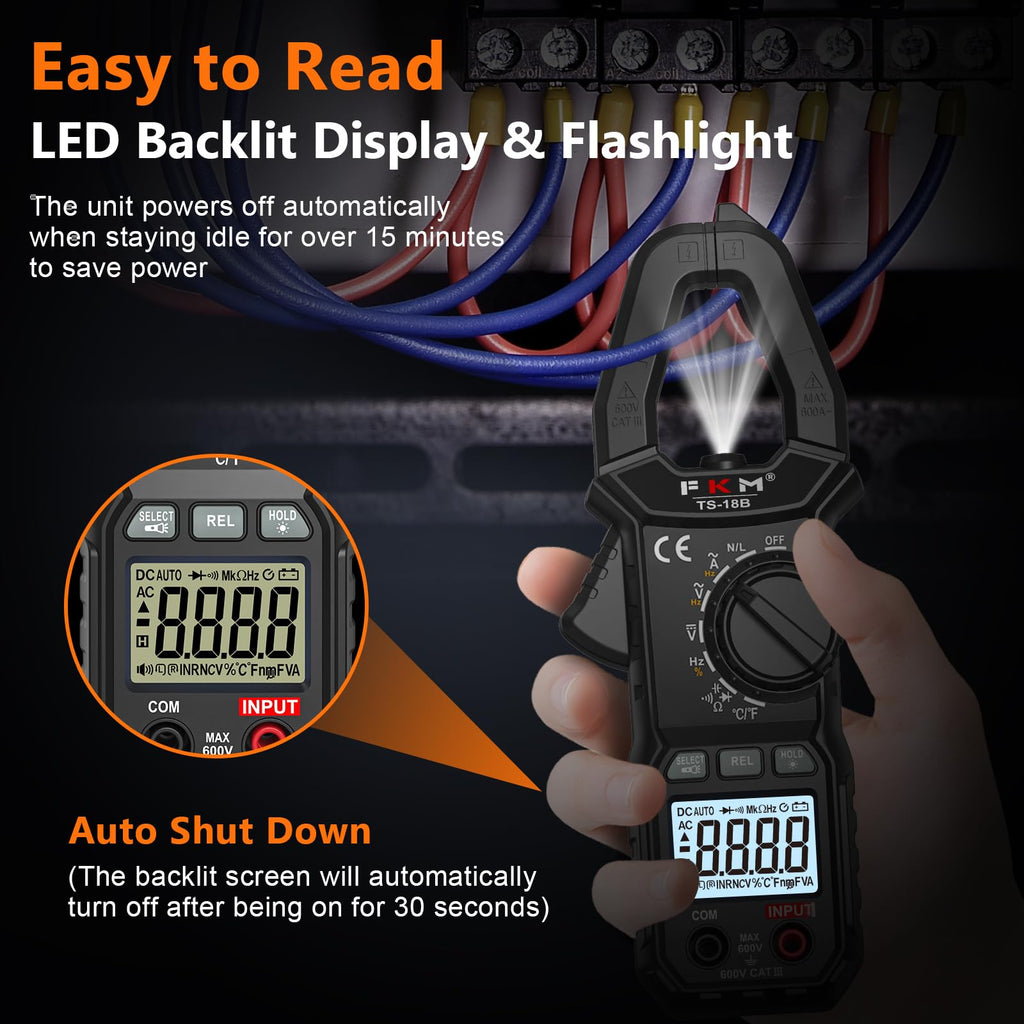 FKM Clamp Meter,TRMS 6000 Counts,Digital Clamp Multimeter Voltage Tester