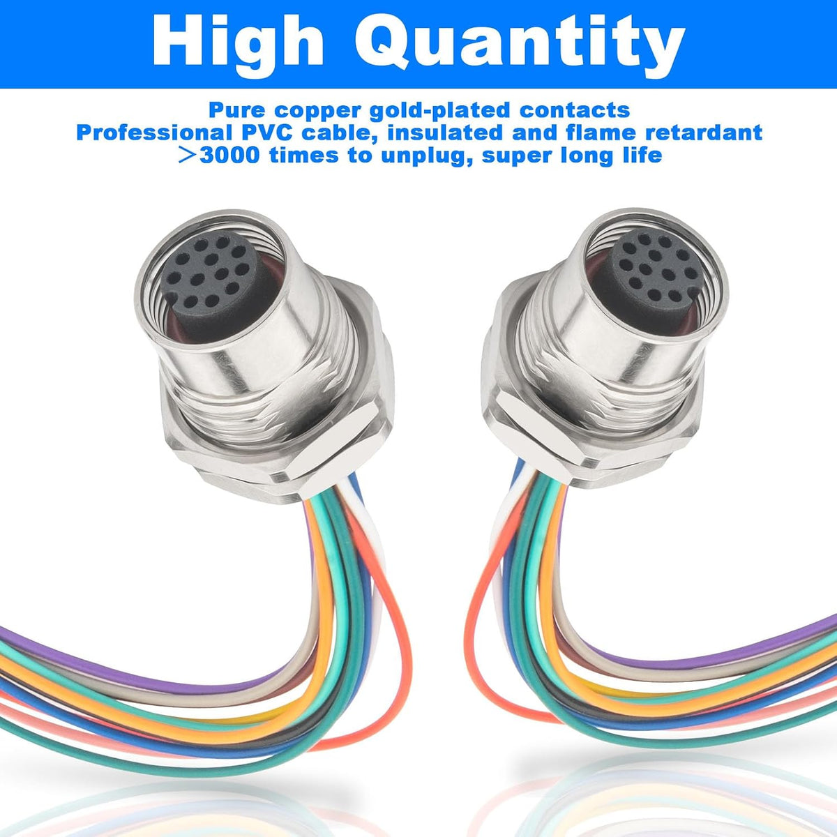 2-Pack M12 Connector 12 Pin Female A Coded Aviation Sensor Cable