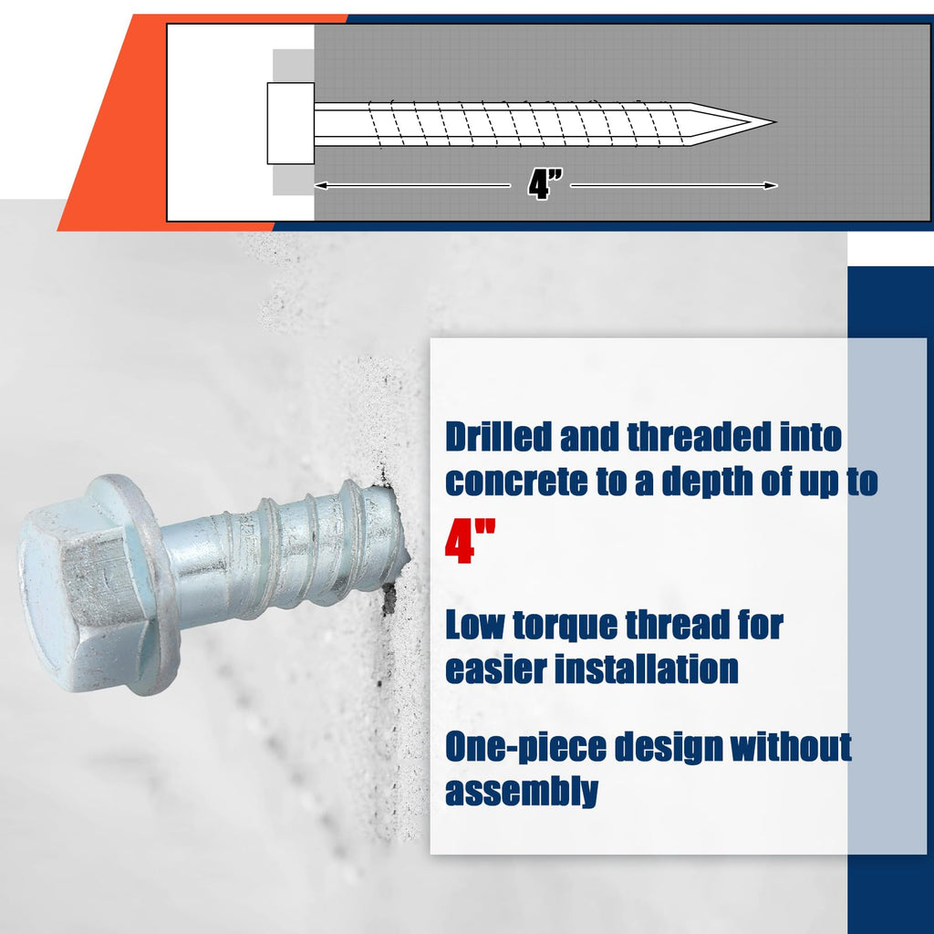 40 Pack 1/2 x 4 Concrete Anchors and Screw Kits Galvanized