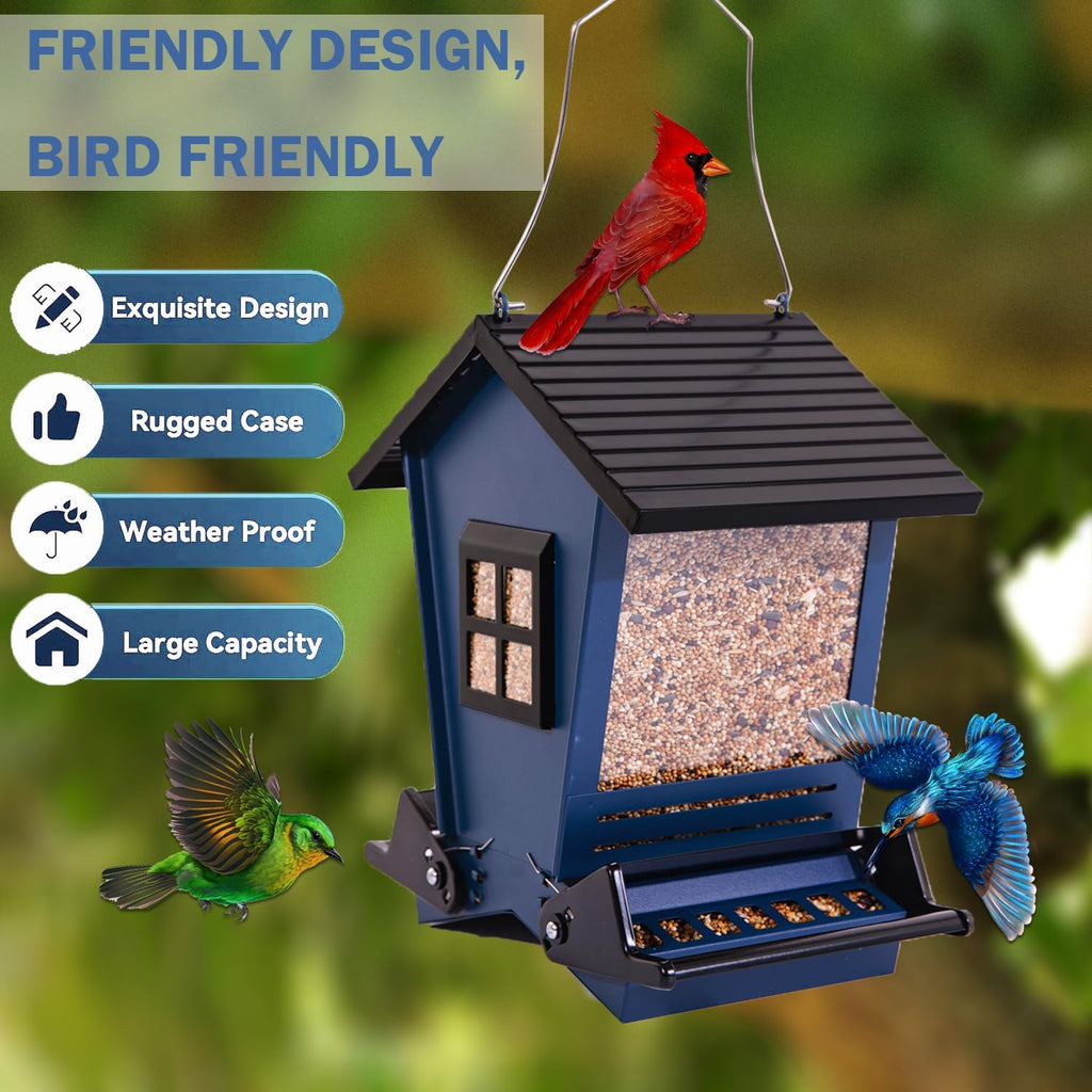 Bird Feeder Squirrel Proof Metal Hanging for Outdoor Wild Bird Seed, with Bilateral Weight-Activated Perches, Large
