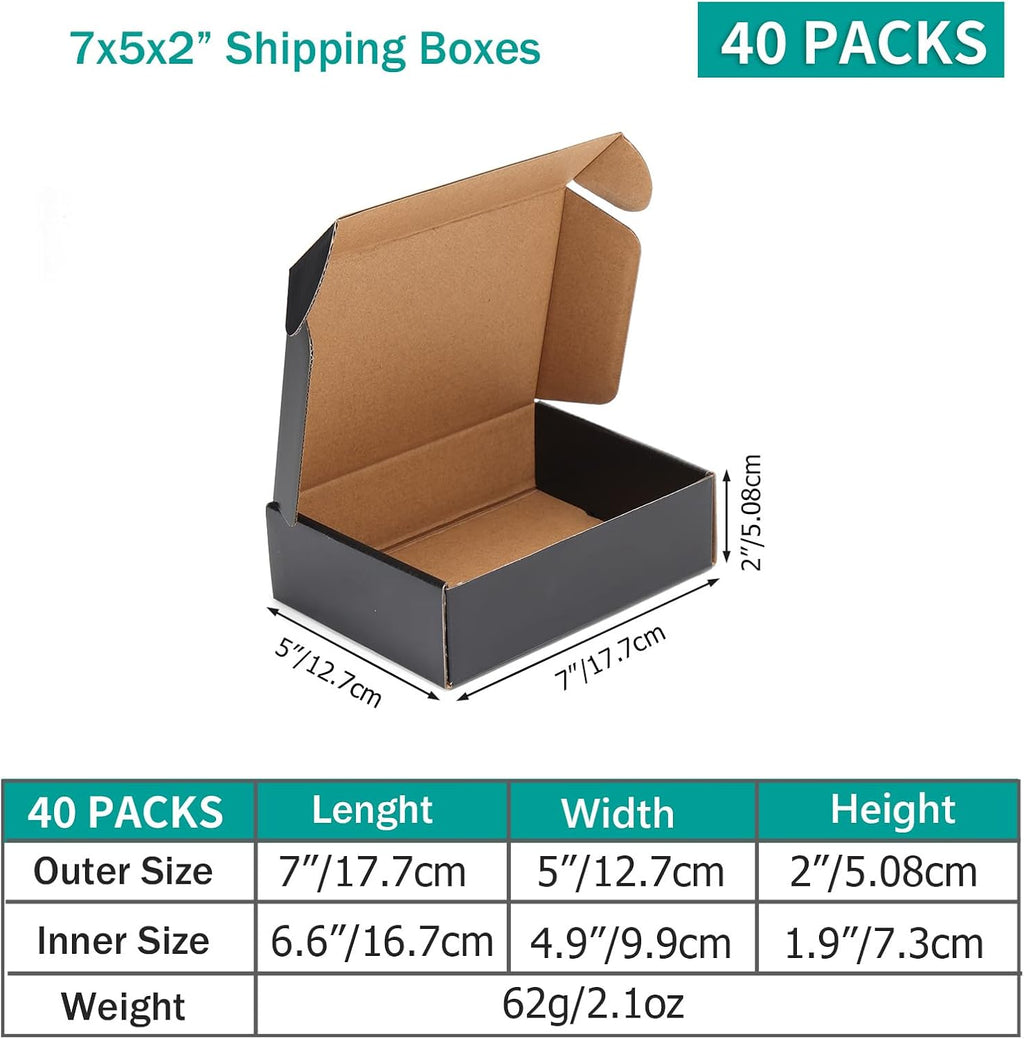 40 Pack Black 7x5x2 Shipping Boxes