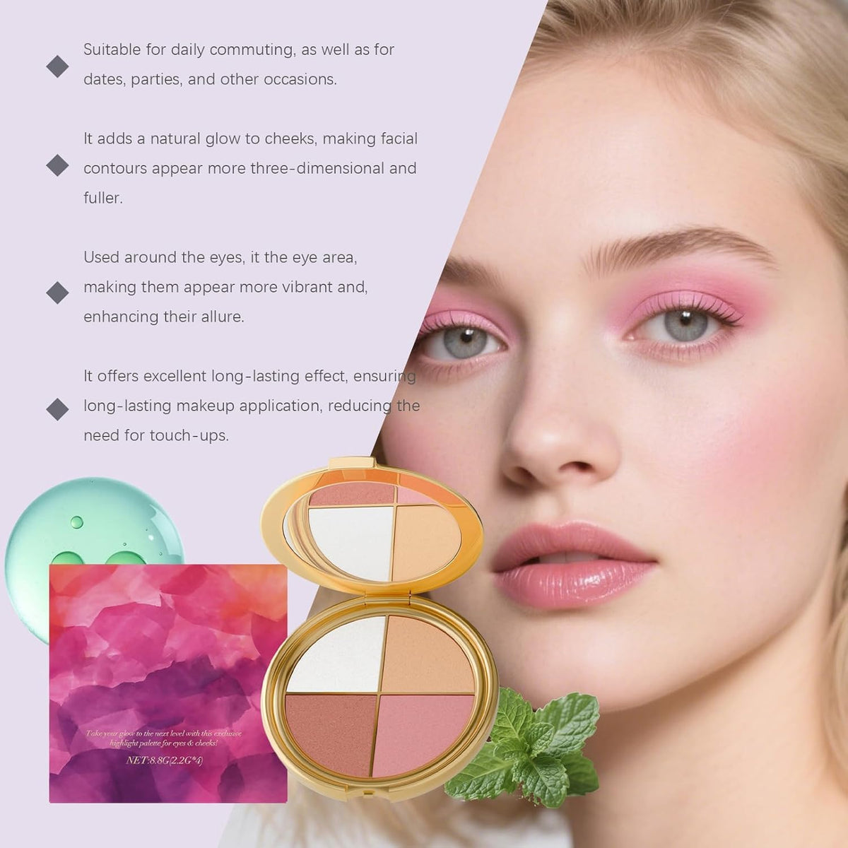 Eye & Cheek Palette - Eyeshadow and Highlighter Makeup, Makeup Palettes Contour Kit, Shimmer Glow Face Highlighter