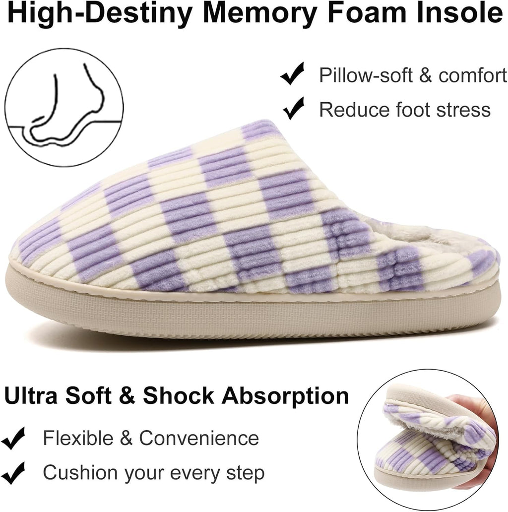 House Slippers for Women & Men - Fuzzy, Casual Indoor/Outdoor Shoes with Memory Foam & Faux Fur Lining