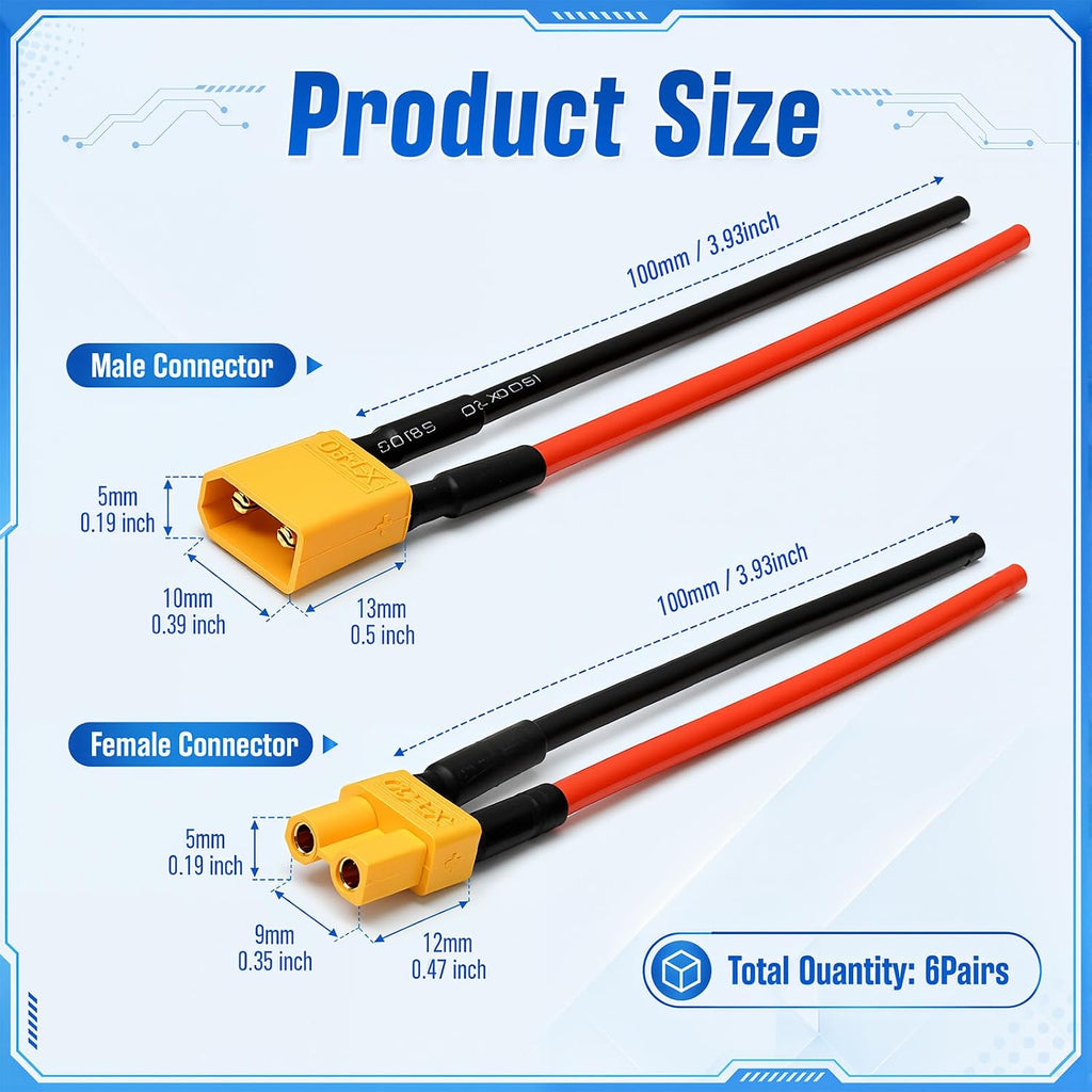 Frienda 6 Pairs Xt30 Pigtail Connectors Male and Female Plug
