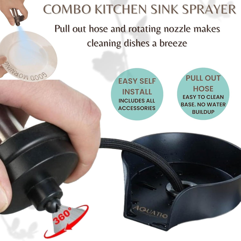 2-in-1 Glass Rinser & Sink Sprayer Attachment – High Pressure Cup Washer for Kitchen Sink – Matte Black Bottle