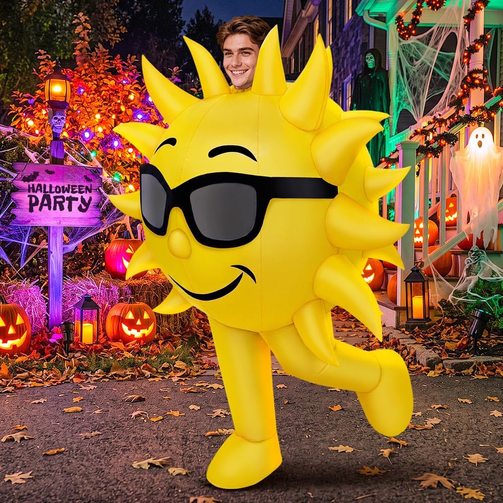 Inflatable Sun Costume Adult Yellow Blow Up Halloween Outfit Summer Suit | Lightweight Polyester Quick Inflation