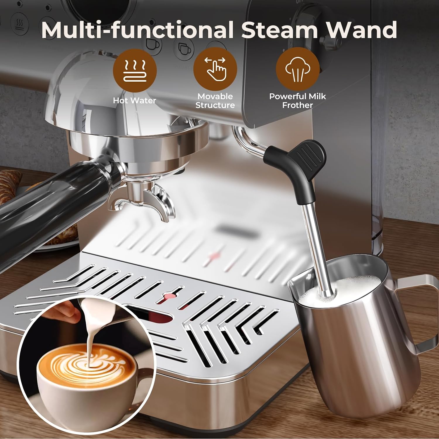 Espresso Machine with Milk Frother,20 Bar Semi-Automatic Expresso Coffee Machine for Home,50oz Removable Tank,Hot &
