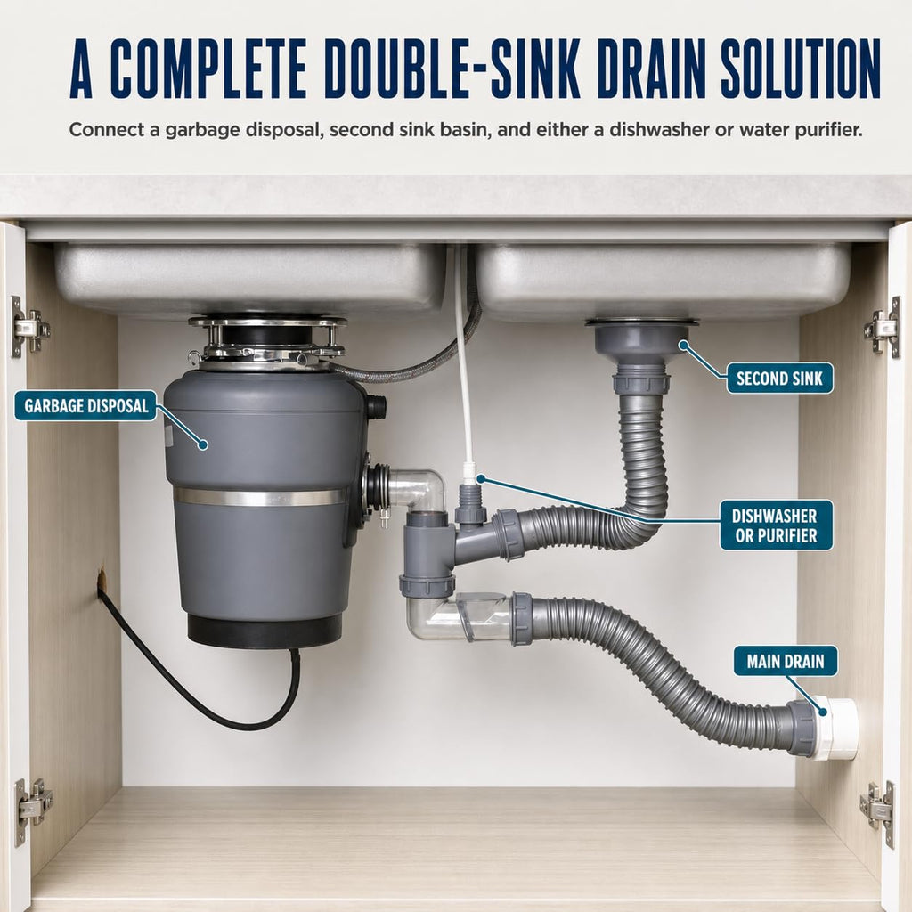 Garbage Disposal Drain Kit for Double Sink with Flange