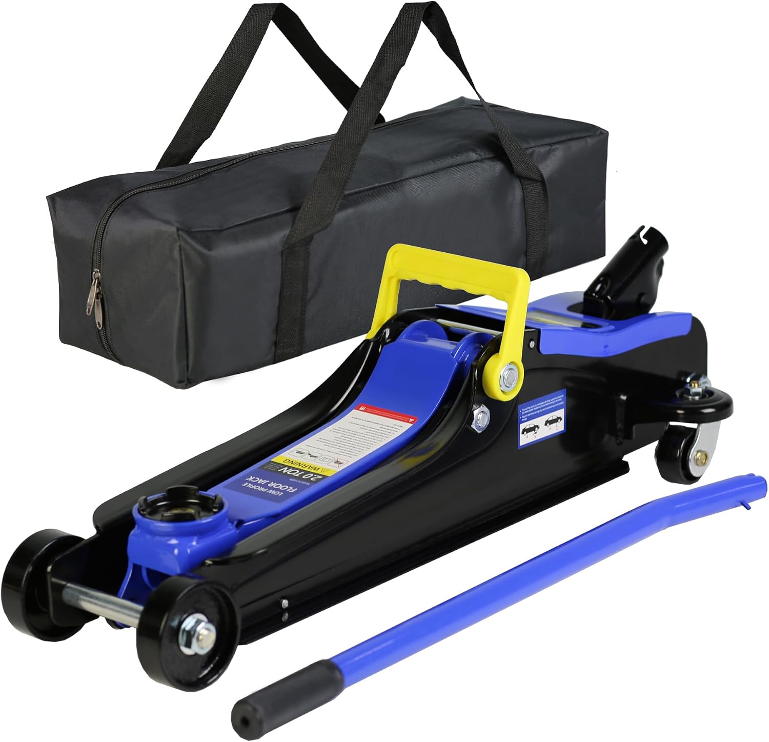 Black+Blue 2 Ton Low Profile Steel Racing Floor Jack with Quick Lift Pump - 2t Jack Stand Tire Repair Kit - Lifting