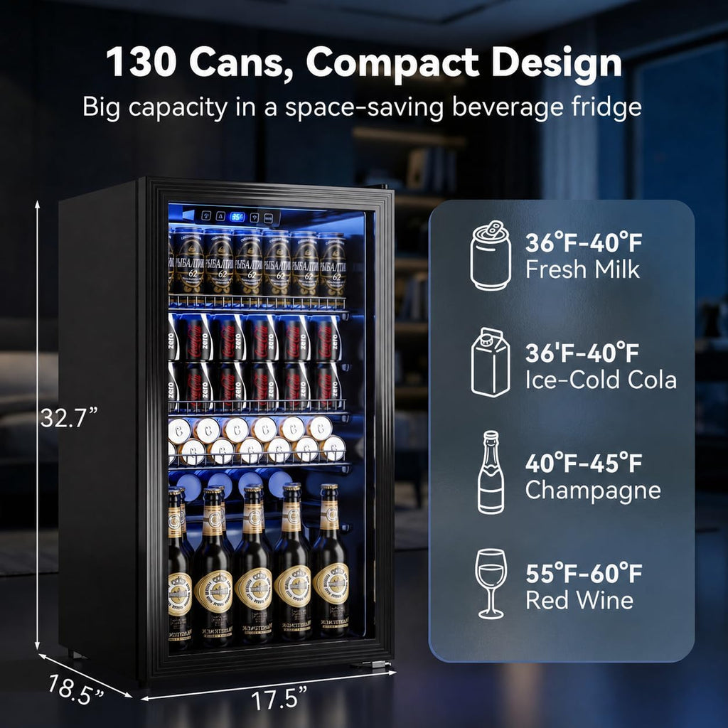 130 Can Beverage Refrigerator, 3.2 Cu.Ft Mini Fridge Beverage Cooler