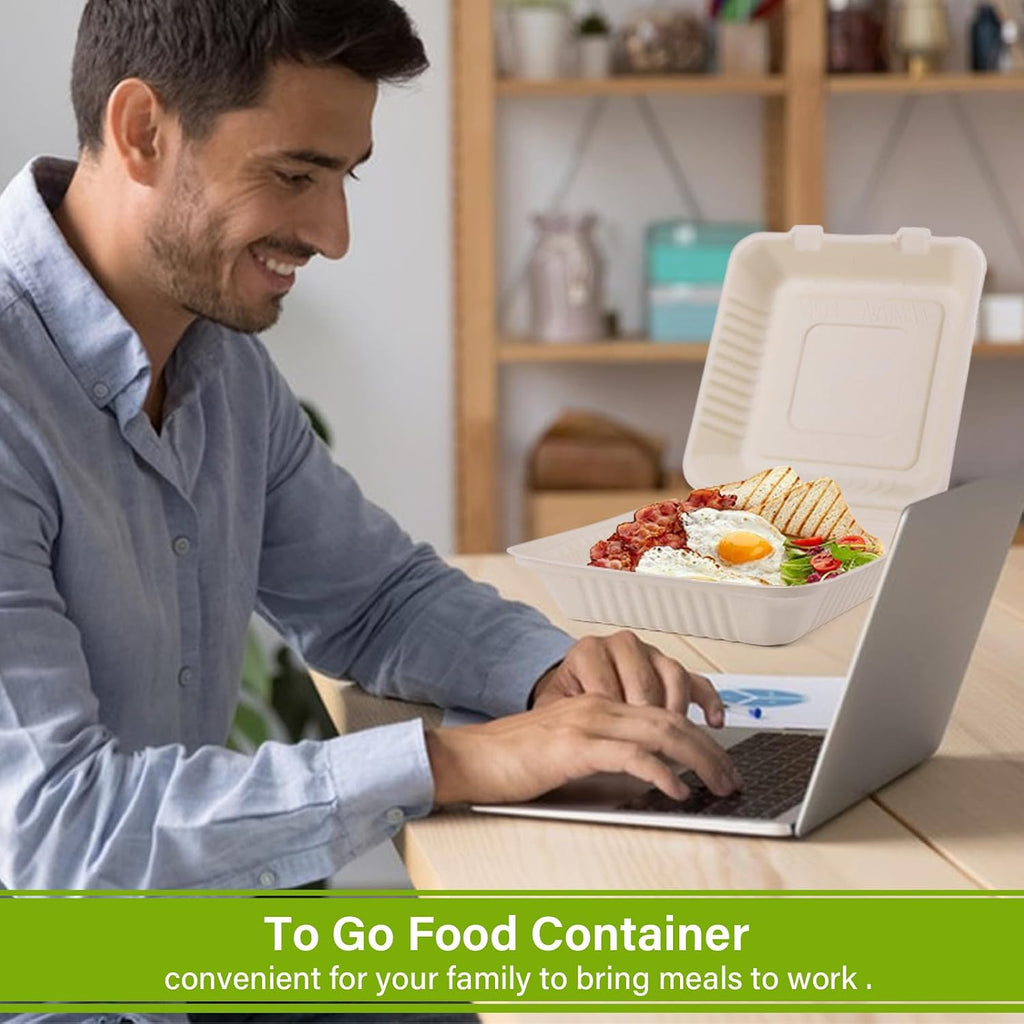 9X9 Compostable Clamshell Take Out Food Container 100 Pack