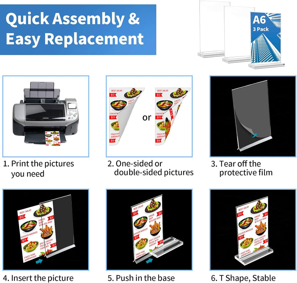 Acrylic Sign Holder 4x6 Inch,3 Pack Sign Holders Vertical | Clear, Double-Sided Display, Stands Stably, Stand Firmly
