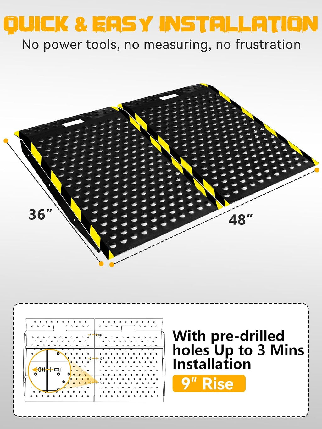 36" x 48" Shed Ramp for Riding Mower, 1500lbs Heavy Duty Metal Loading Ramps, 2-Pack Anti-Slip Punch Design, Long