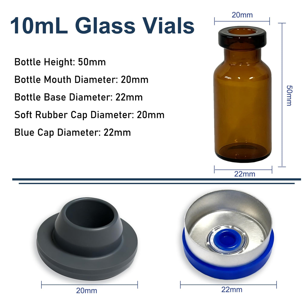 10mL Glass Vials, 100 Pack Amber Headspace Vials with Cap