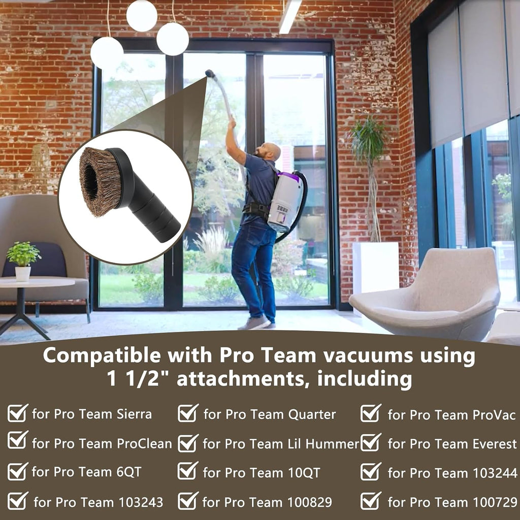 1.5" Vacuum Dust Brush Attachment Compatible with Pro Team Backpack Vacuum - 3" Round Dusting Brush with 1 1/2"